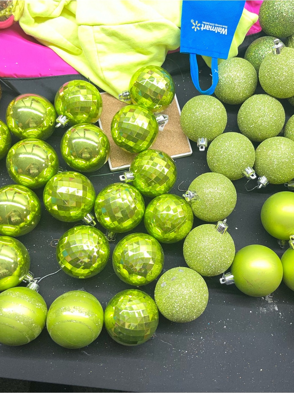 Source Unknown Lime Green Holiday Ornament Set - Shiny, Glitter & Faceted